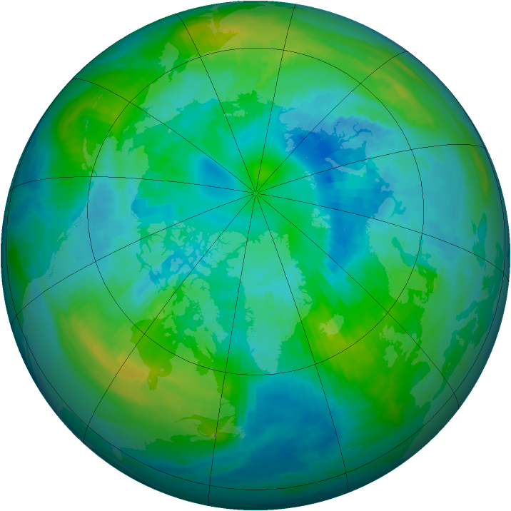 Arctic ozone map for 09 October 1987